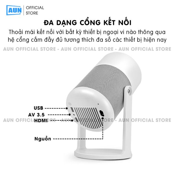 AUN HY300 Gen2 - Máy chiếu mini giá rẻ, độ phân giải thực HD 720p, độ sáng 200 ansi lumens, tích hợp Android và tính năng Auto keystone chỉnh nghiêng tự động, kết nối điện thoại linh hoạt