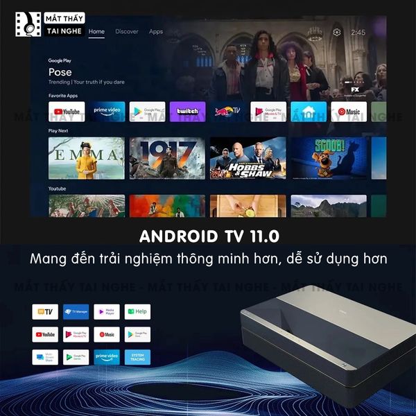 Changhong B8U - Máy chiếu siêu gần thông minh 4K UHD, độ sáng 2300 Ansi Lumens, hệ điều hành Android TV 11, hỗ trợ trình chiếu 3D cực đẹp