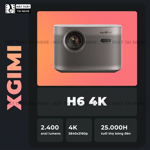 XGIMI H6 4K - Máy chiếu 4K DLP máy chiếu thông minh chuẩn độ phân giải thực 4K, độ sáng 2400 ANSI Lumens, tích hợp Android, loa Harman Kardon Speakers, tự động lấy nét, tự động căn chỉnh góc chiếu