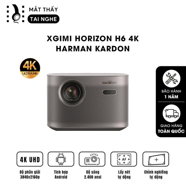 XGIMI H6 4K - Máy chiếu 4K DLP máy chiếu thông minh chuẩn độ phân giải thực 4K, độ sáng 2400 ANSI Lumens, tích hợp Android, loa Harman Kardon Speakers, tự động lấy nét, tự động căn chỉnh góc chiếu