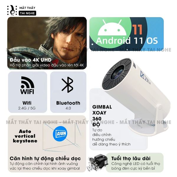 Xview XB100 - Máy chiếu mini giá rẻ tích hợp Hệ điều hành Android, độ phân giải HD720p, hỗ trợ đầu vào 4K UHD và chỉnh nghiêng tự động theo chiều dọc