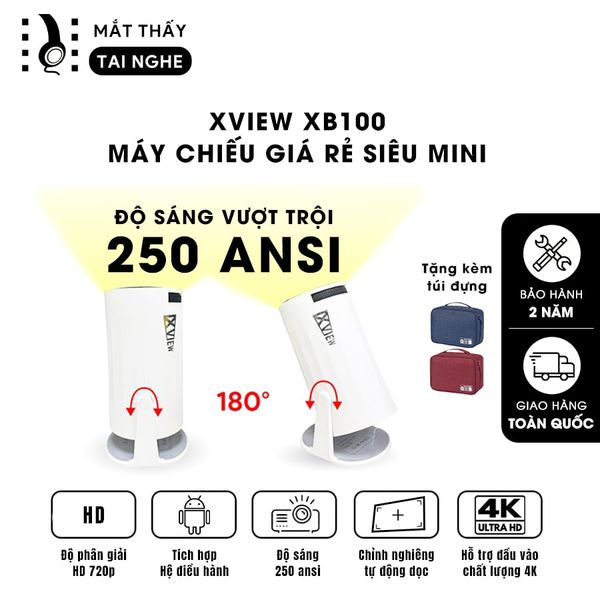 Xview XB100 - Máy chiếu mini giá rẻ tích hợp Hệ điều hành Android, độ phân giải HD720p, hỗ trợ đầu vào 4K UHD và chỉnh nghiêng tự động theo chiều dọc