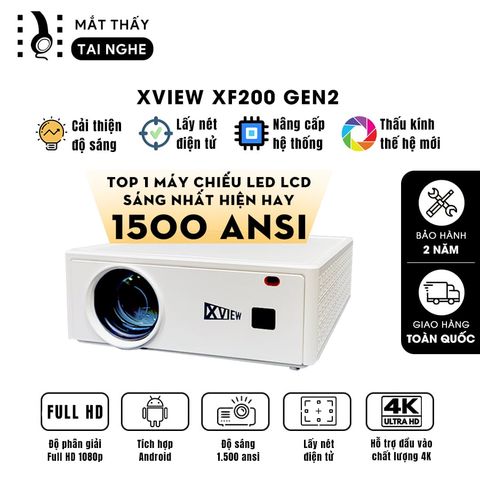 Xview XF200 Gen2 - Máy chiếu mini giá rẻ độ sáng cao 1.500 ansi sáng nhất dòng LED LCD, phân giải thực chuẩn Full HD 1080p, hỗ trợ hệ điều hành Android mượt mà