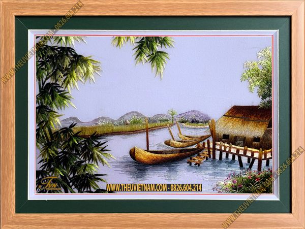 Tranh thêu làng quê Việt Nam - LQVNLN0004 Tranh thêu tay nghệ thuật - Thêu  Việt Nam