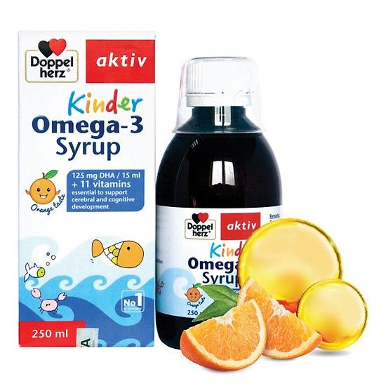 Siro hương cam bổ sung dầu cá và 11 vitamin Aktiv Omega 3 kinder nhập khẩu Đức 250ml