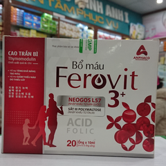 Sắt hữu cơ dạng nước Ferovit 3+ Anphaco hộp 4 vỉ * 5 ống uống giúp bổ máu