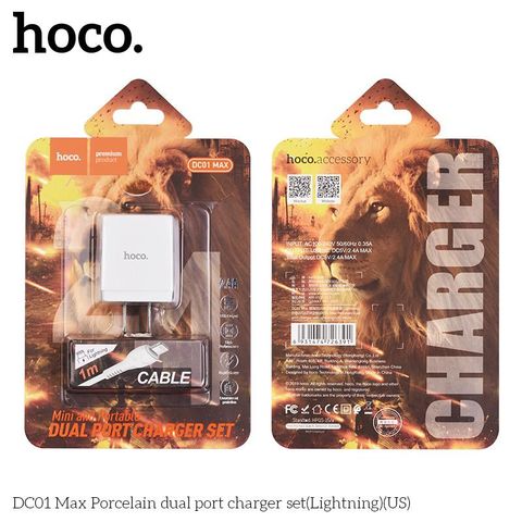 Bộ sạc 2 cổng Hoco DC01 max lightning