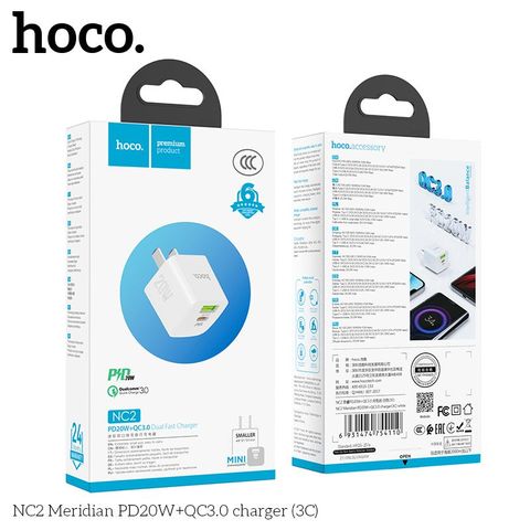 Củ sạc nhanh 20w 2 cổng usb+typec Hoco NC2