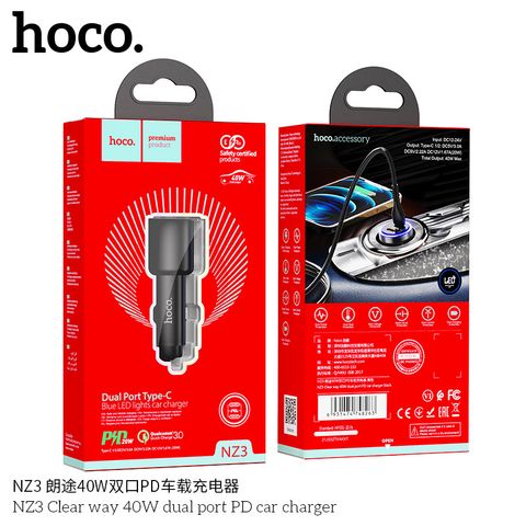 Tẩu sạc Hoco NZ3 2 cổng TypeC sạc nhanh 40w