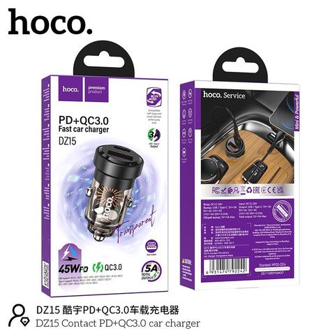 Tẩu Hoco DZ15 PD 45w 2 cổng (usb-typec)