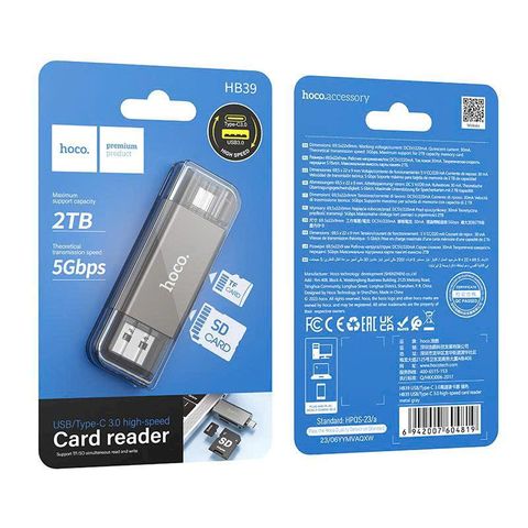 Đầu đọc thẻ Hoco HB39 2in1 usb + typec