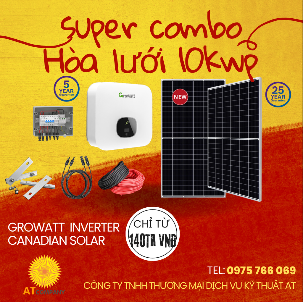  Hệ thống điện mặt trời hòa lưới cao cấp 10kWp (10.000Wp) - Có bám tải 