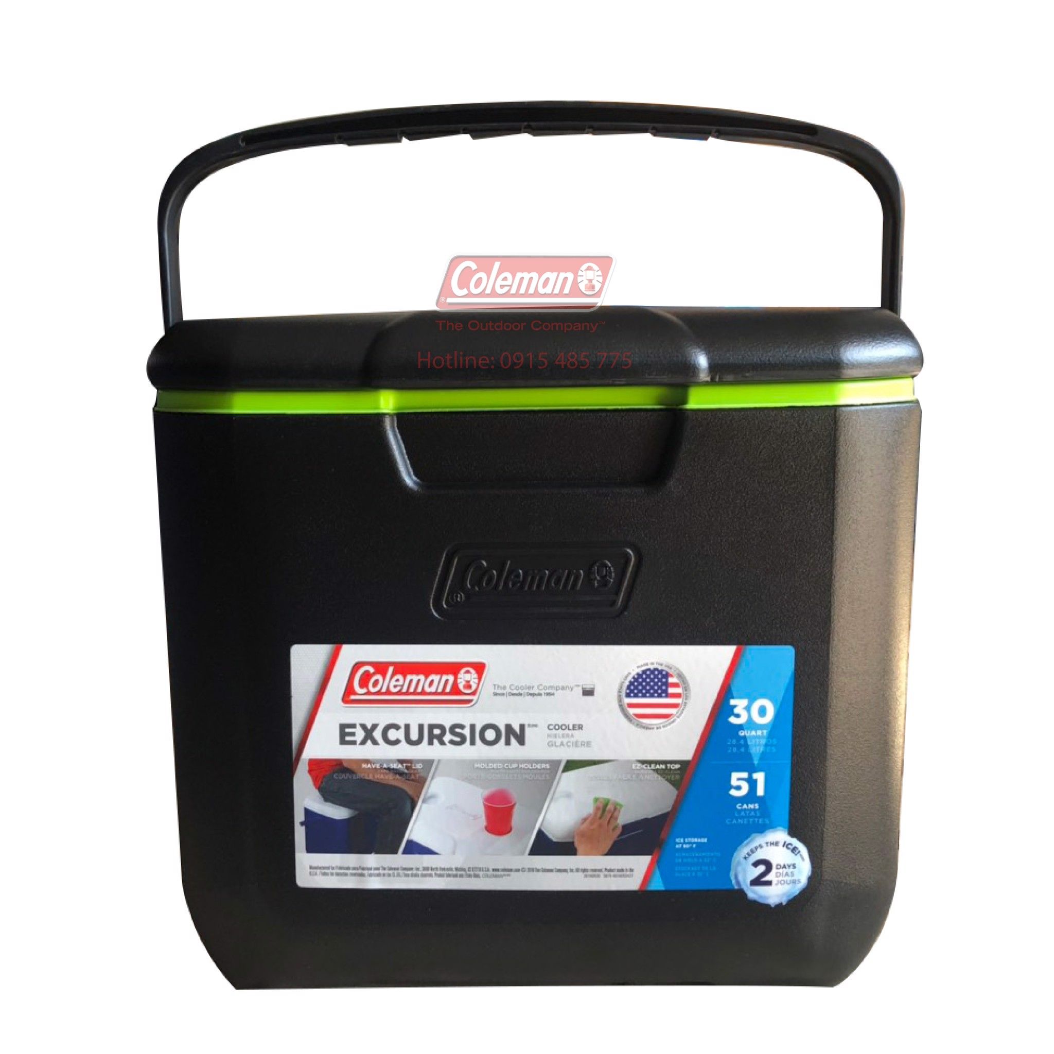 Thùng Coleman giữ lạnh - 300004552 - 28L Cooler 30Qt Blk/Grn/Blk