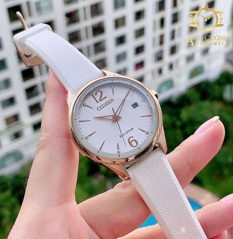 Đồng hồ Citizen Chandler Eco-Drive Silver Dial White Silicone Ladies Watch FE6103-00A