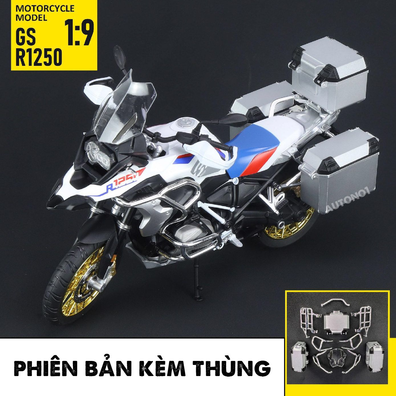 Mô hình moto BMW R 1250 GS ADV tỉ lệ 1:9 Huayi Alloy MT069