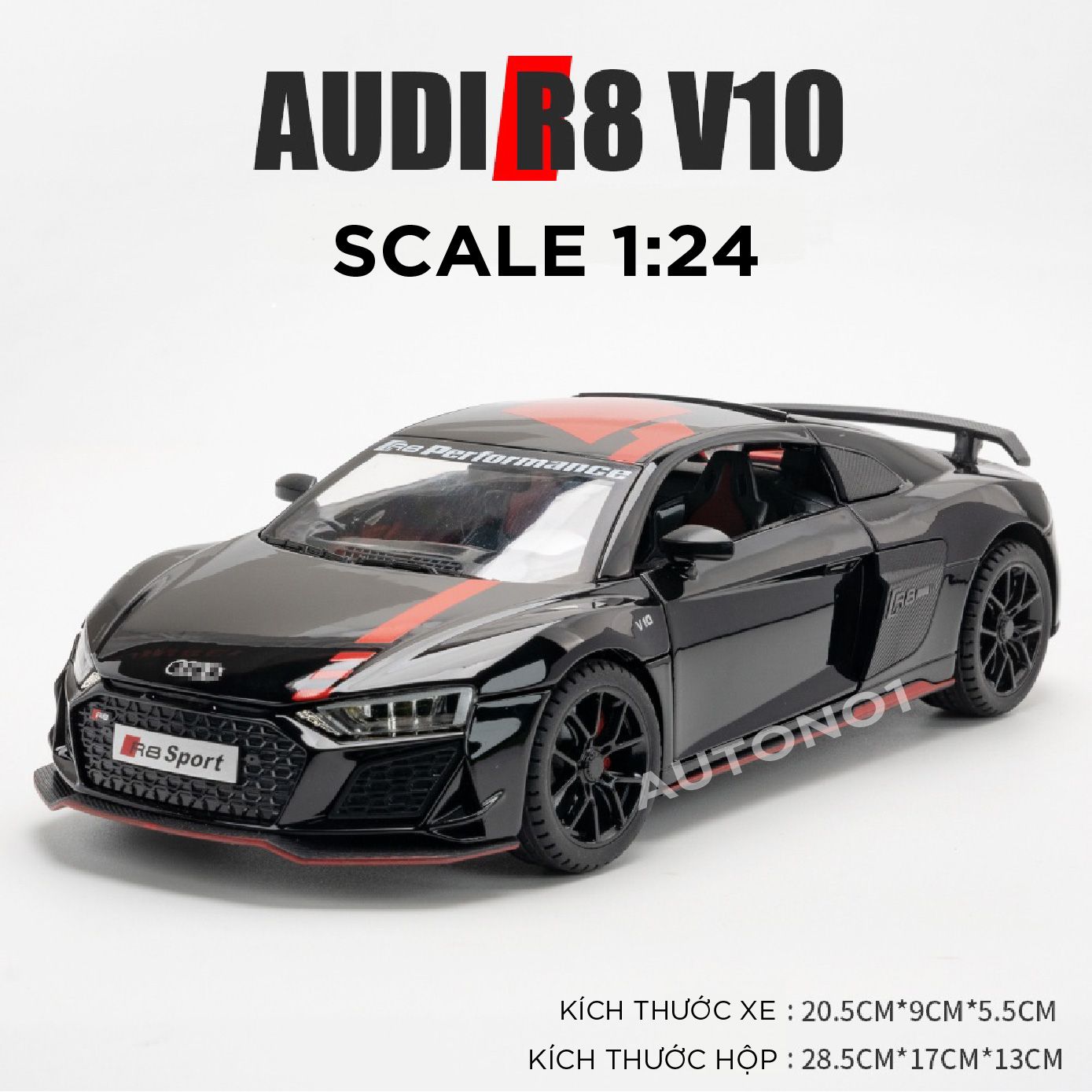 Mô hình xe Audi R8 V10 full open , đánh lái được tỉ lệ 1:24 Miniauto OT354