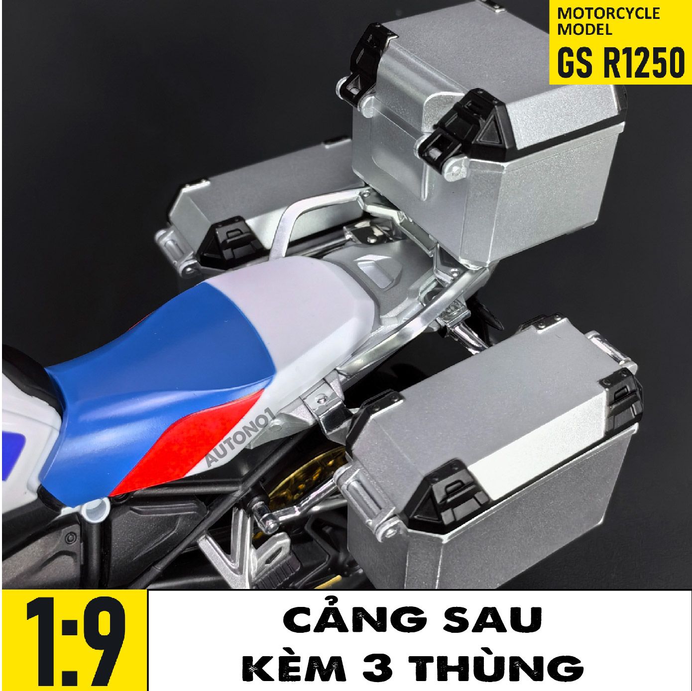Mô hình moto BMW R 1250 GS ADV tỉ lệ 1:9 Huayi Alloy MT069
