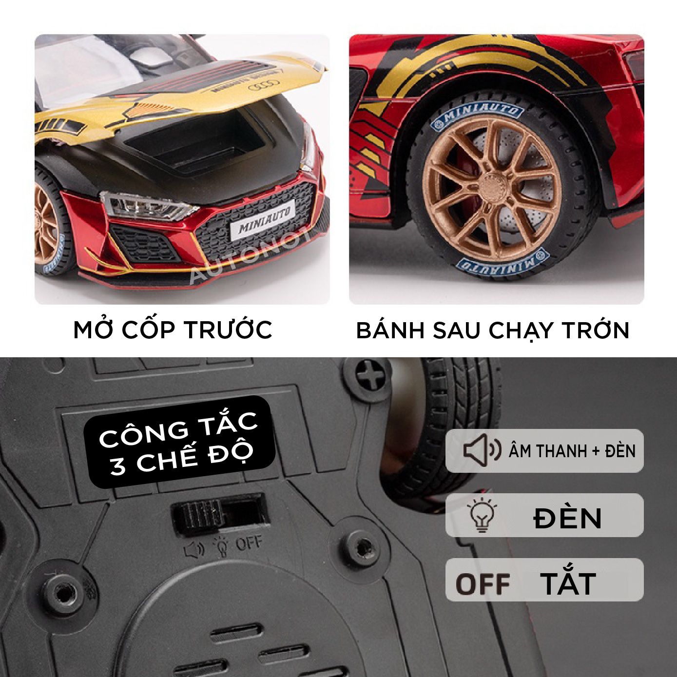 Mô hình xe Audi R8 V10 full open , đánh lái được tỉ lệ 1:24 Miniauto OT354