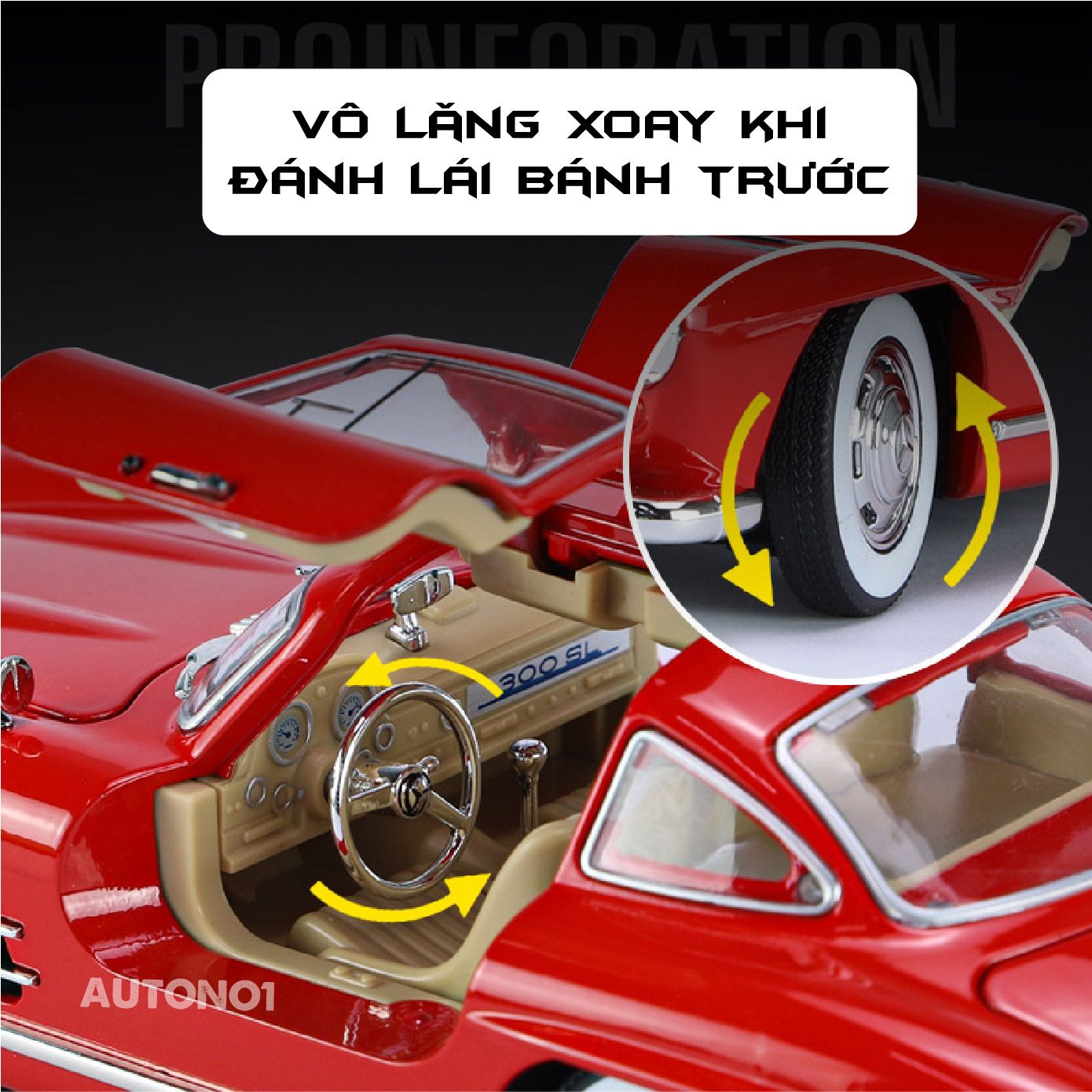  Mô hình xe Mercedes-Benz 300 SL full open có đèn có âm thanh đánh lái được tỉ lệ 1:24 Jinlifang OT433 