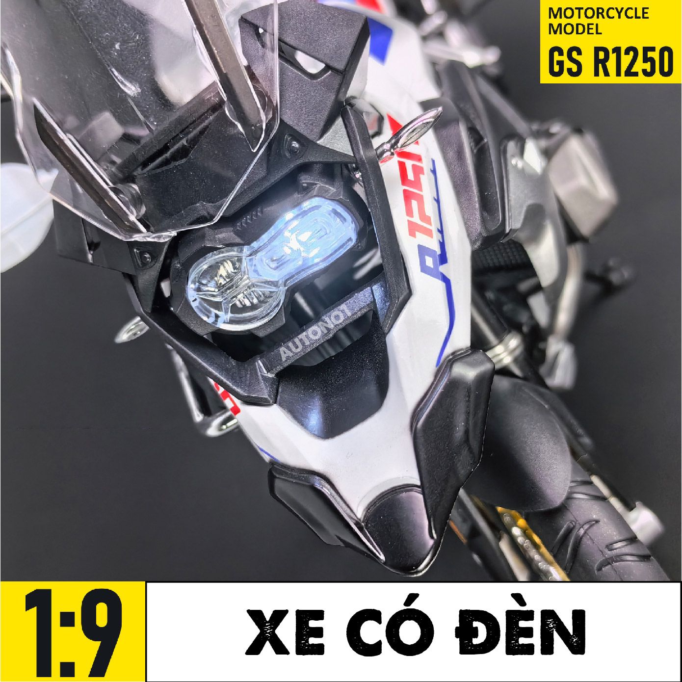 Mô hình moto BMW R 1250 GS ADV tỉ lệ 1:9 Huayi Alloy MT069