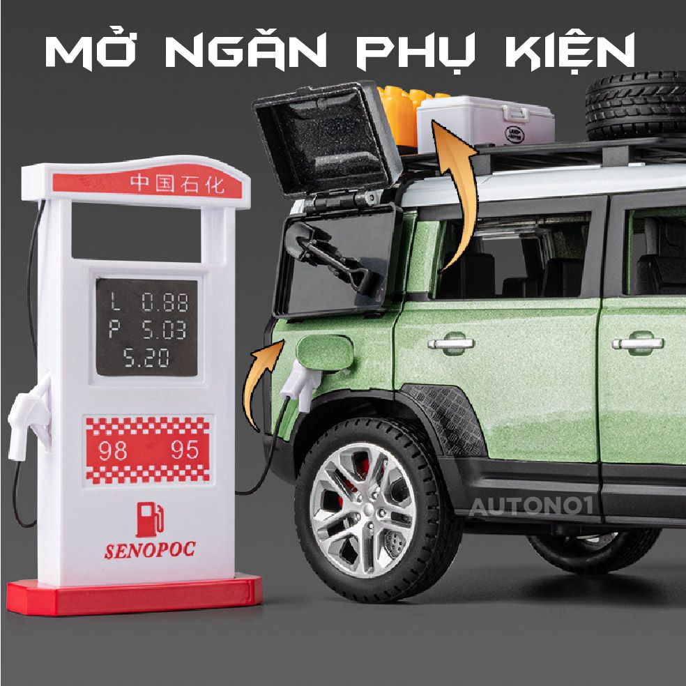  Mô hình xe ô tô Land rover Defender full open có phụ kiện đi kèm - có đèn có âm thanh tỉ lệ 1:24 Chezhi OT440 