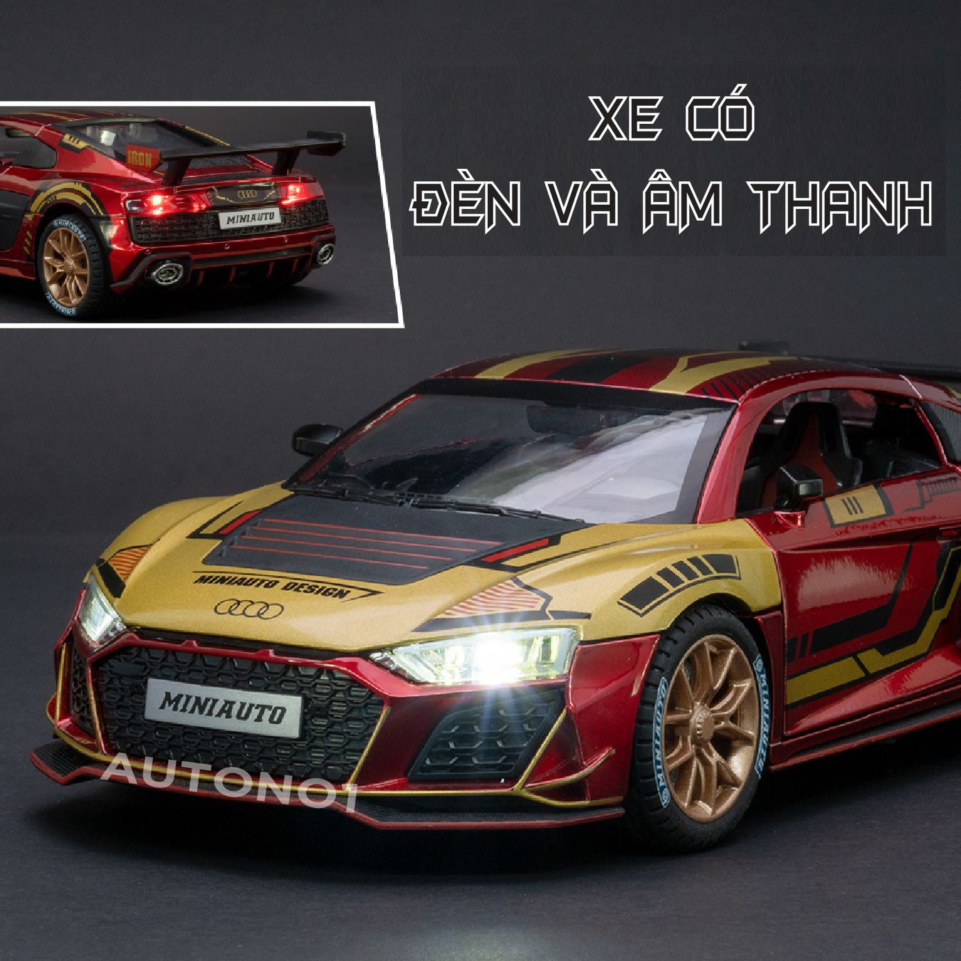 Mô hình xe Audi R8 V10 full open , đánh lái được tỉ lệ 1:24 Miniauto OT354
