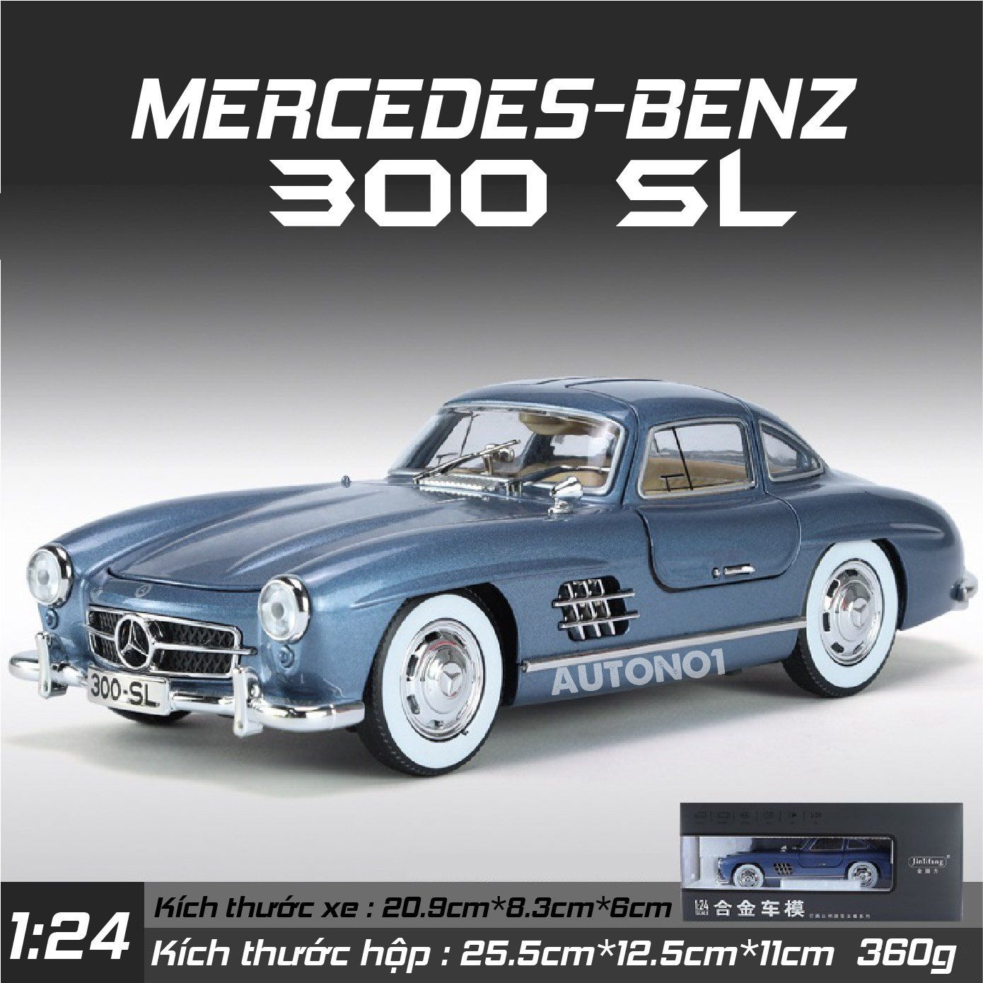  Mô hình xe Mercedes-Benz 300 SL full open có đèn có âm thanh đánh lái được tỉ lệ 1:24 Jinlifang OT433 