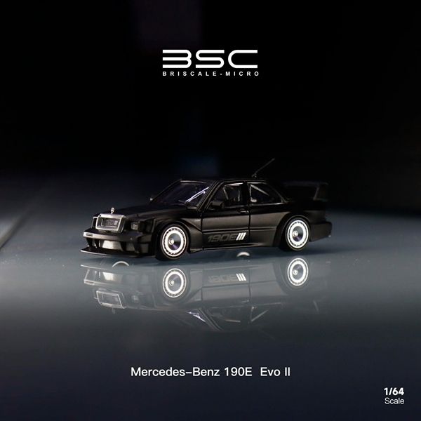 Mô hình xe Mercedes Benz 190E EVO, W201 concept modified version Matt Black tỉ lệ 1:64 Briscale BSC model