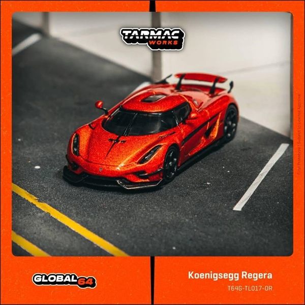 Mô hình xe Koenigsegg Regera, Orange Metallic / Black Stripes tỉ lệ 1:64 Tarmac Works T64G-TL017-OR