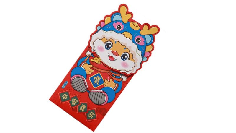 Bao lì xì hình con mèo đội nón rồng kiểu bao dọc chúc mừng năm mới 2024 kích thước 21.5cm Autono1 LX003