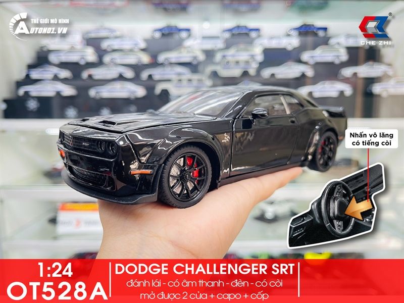 Mô hình xe Dodge Challenger SRT full open - có đèn - âm thanh tỉ lệ 1:24 Chezhi OT528