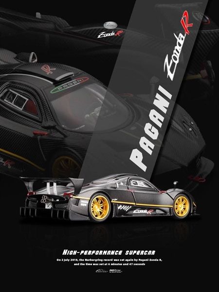 Mô hình xe Pagani Zonda R High perfomance supercar full carbon mở được mui - nắp máy tỉ lệ 1:64 Almost Real AR box OT64310