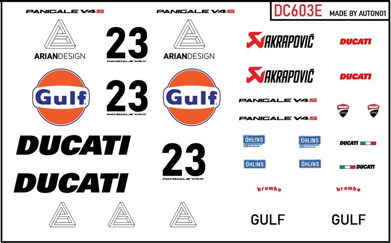  Decal nước độ Ducati Panigale V4S - Gulf V2 tỉ lệ 1:12 Autono1 DC603e 