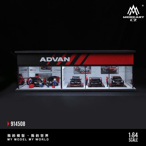 Hộp trưng bày mô phỏng Garage ADVAN có đèn - mica bảo vệ tỉ lệ 1:64 MoreArt MO914508