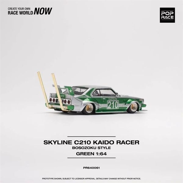 Mô hình xe Skyline MK5 C210 Kaido Racer Bosozoku green tỉ lệ 1:64 Poprace PR640061