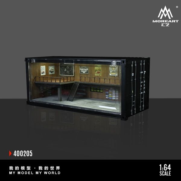Hộp trưng bày mô phỏng nhà kho có tầng - Container Repair Shop Scene có đèn kích thước 38.7 x 16 x 16.4cm tỉ lệ 1:64 More Art MO400205