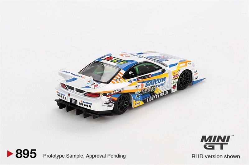 Mô hình xe Nissan LB-Super Silhouette S15 SILVIA #555 2023 Formula Drift Japan bản card tỉ lệ 1:64 MiniGT MGT00895-BL
