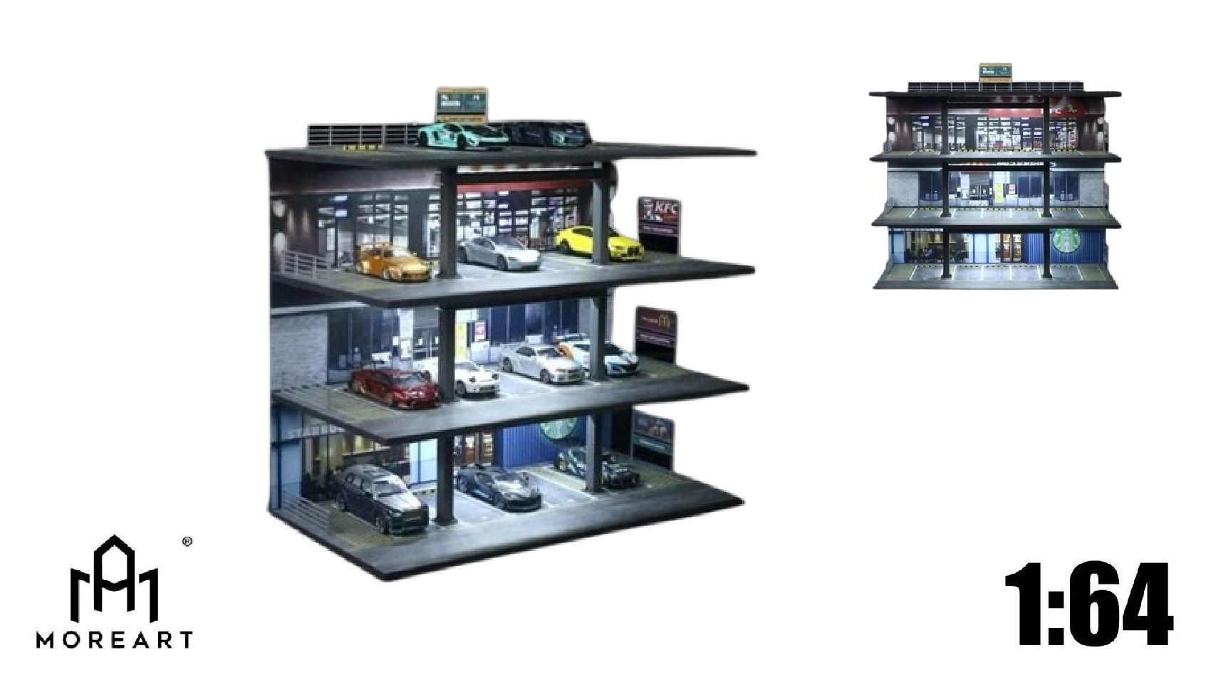 Hộp trưng bày mô phỏng hầm - bãi đỗ xe 3 tầng tỉ lệ 1:64 MoreArt MO922001