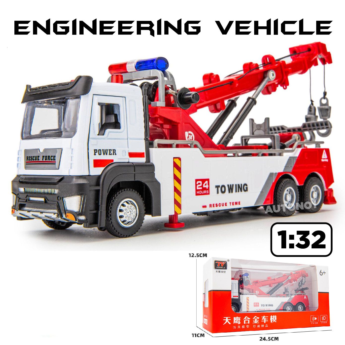 Mô hình xe cứu hộ cần móc bằng hợp kim tỉ lệ 1:32 Alloy Model OT476