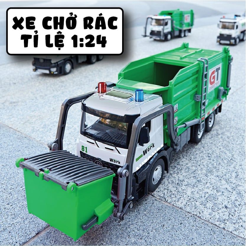 Mô hình xe chở rác chuyên dụng có thùng rác mini đi kèm tỉ lệ 1:24 Metal DieCast OT611
