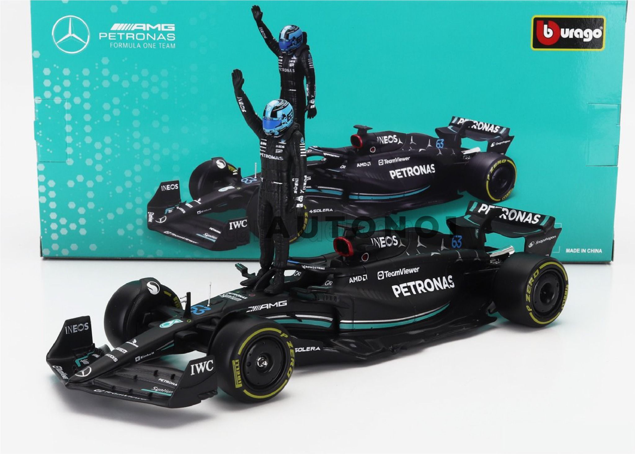 Mô hình xe đua F1 Formula Mercedes Benz Petronas 2023 W14 có figure rời tỉ lệ 1:24 Bburago 18-28037 OT24059