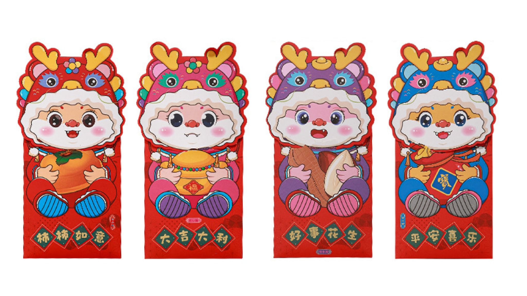 Bao lì xì hình con mèo đội nón rồng kiểu bao dọc chúc mừng năm mới 2024 kích thước 21.5cm Autono1 LX003