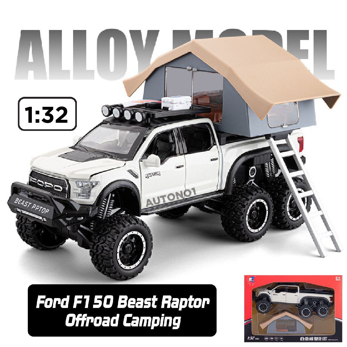 Mô hình xe Ford Beast Raptor F150 Offroad Camping tỉ lệ 1:32 Chezhi OT462