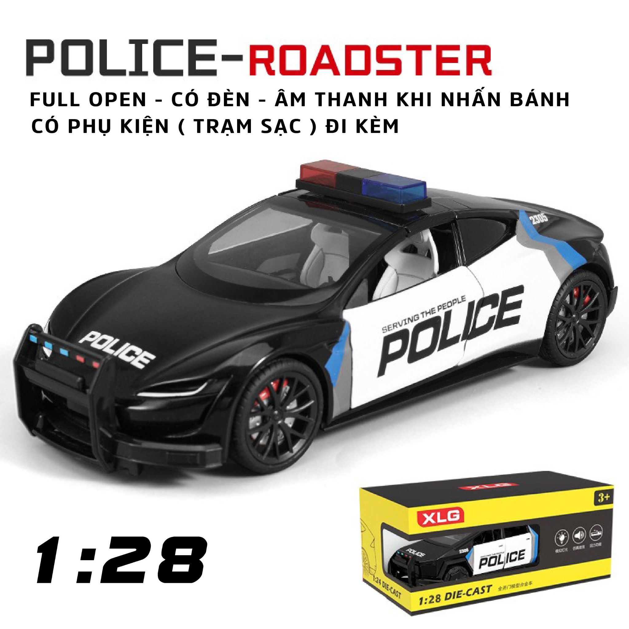 Mô hình xe Tesla Cảnh sát mỹ các loại Full open - có đèn nhạc - đánh lái được tỉ lệ 1:24 XLG OT24081
