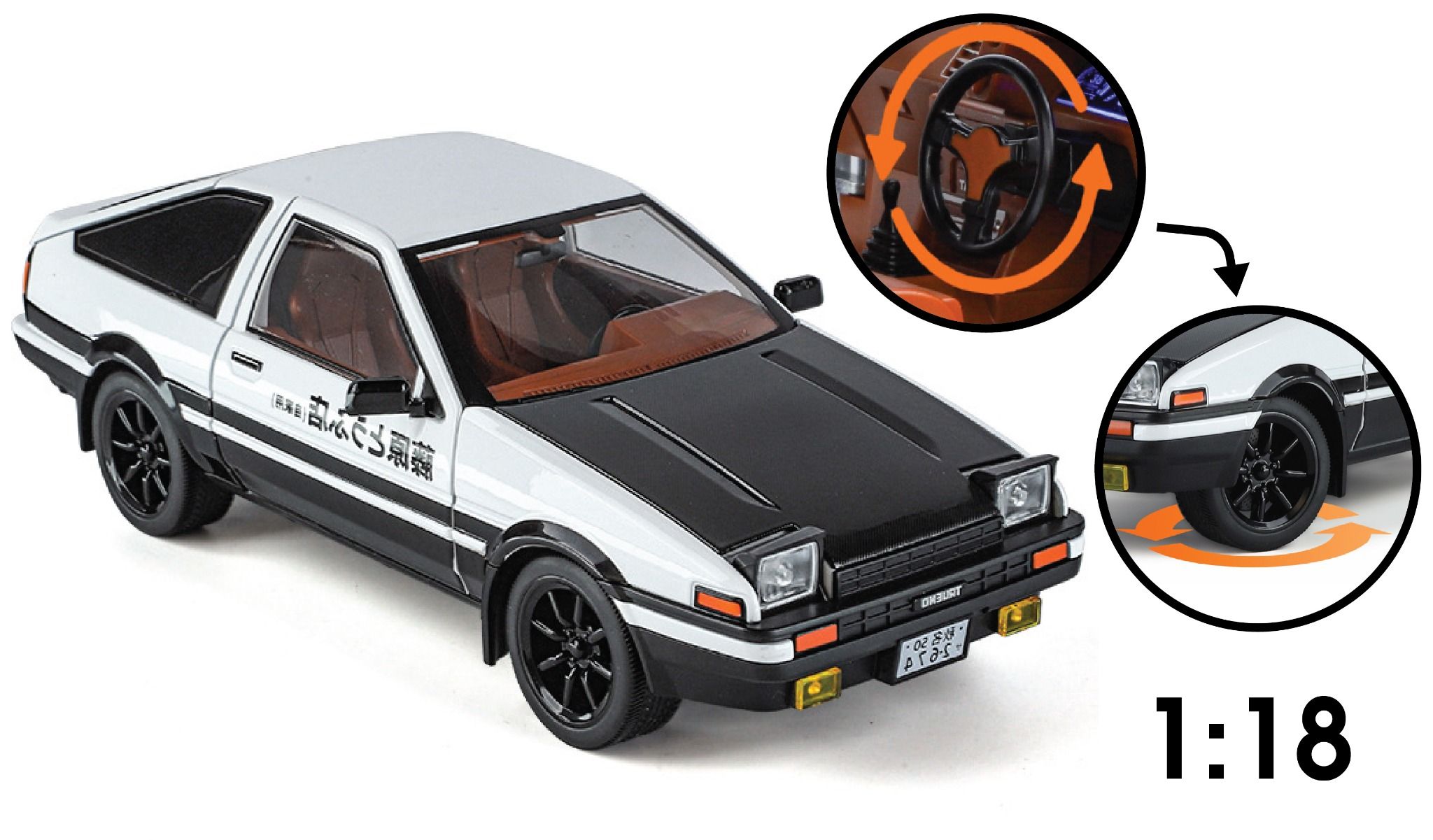 Mô hình xe Toyota Trueno AE 86 Initial D series full open - đánh lái - âm thanh - đèn tỉ lệ 1:18 OK model OT18024