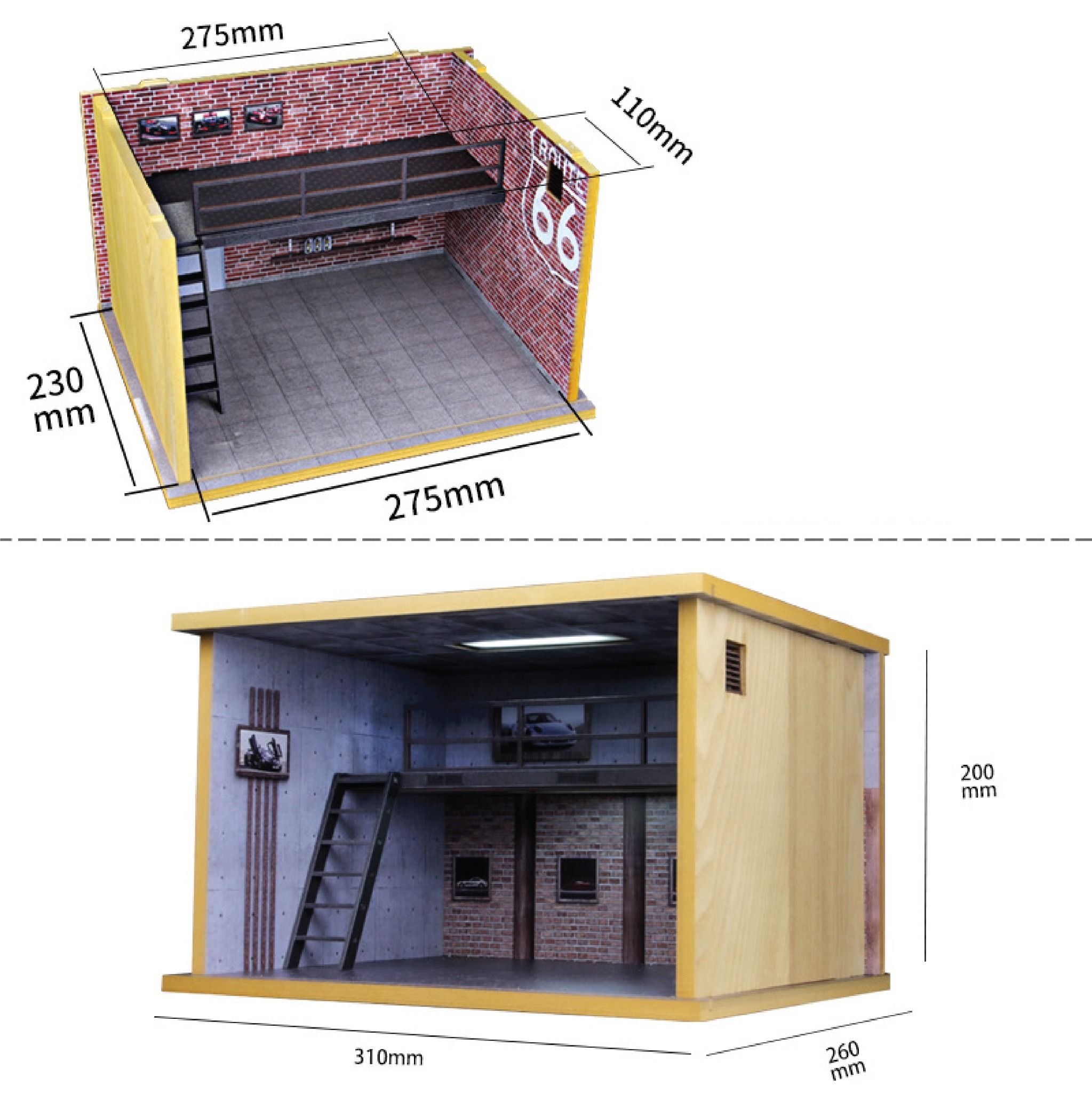  Hộp trưng bày gỗ 2 tầng garage xe tỉ lệ 1:24 - có đèn - có mica 31x26x20cm PK390 771240 