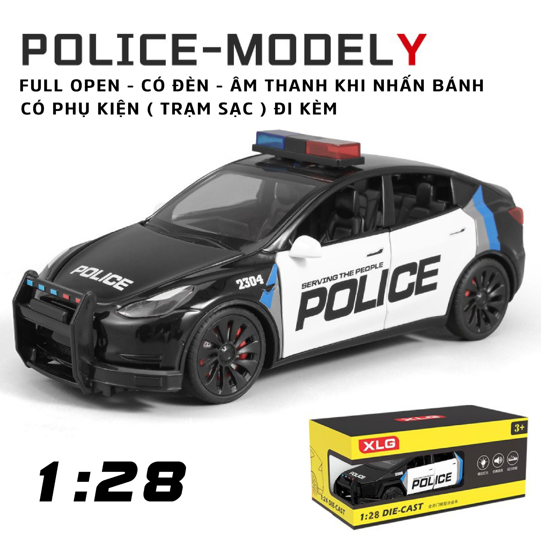 Mô hình xe Tesla Cảnh sát mỹ các loại Full open - có đèn nhạc - đánh lái được tỉ lệ 1:24 XLG OT24081