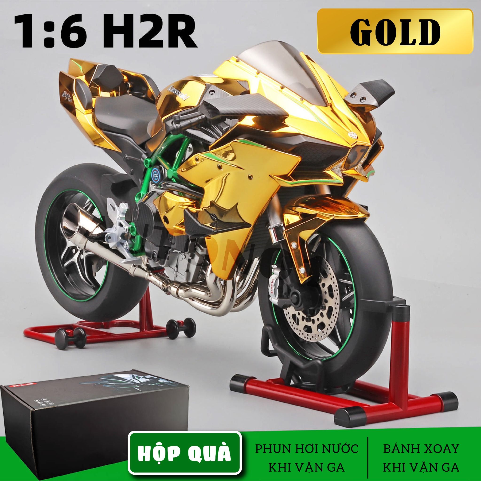 Mô hình xe Kawasaki H2R gold có động cơ có phun khói tỉ lệ lớn 1:6 XLG MT06001