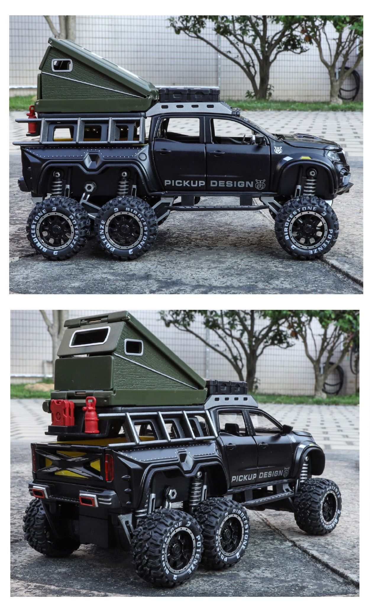Mô hình xe Mercedes Benz Pickup 6x6 có phụ kiện camping đi kèm - có âm thanh - đèn tỉ lệ 1:32 Chimei OT32020