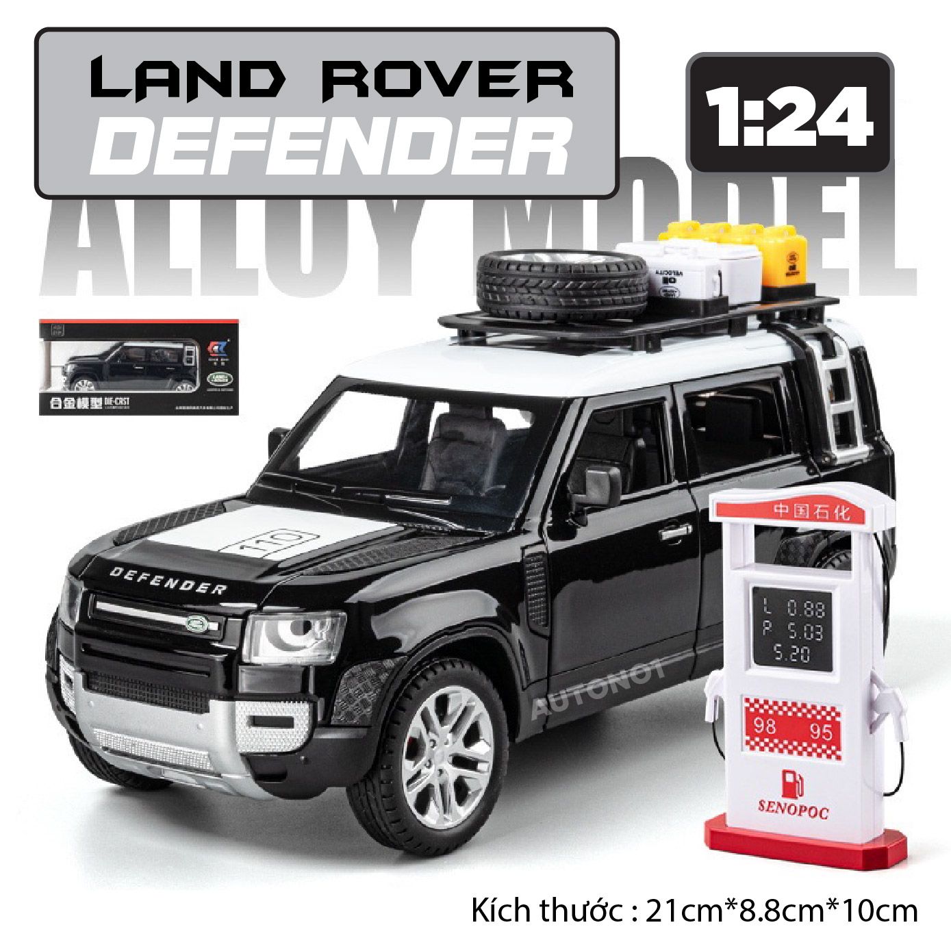  Mô hình xe ô tô Land rover Defender full open có phụ kiện đi kèm - có đèn có âm thanh tỉ lệ 1:24 Chezhi OT440 